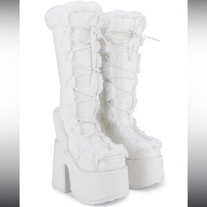 DEMONIA PURE VIGILANCE PLATFORM BOOTS-WHITE